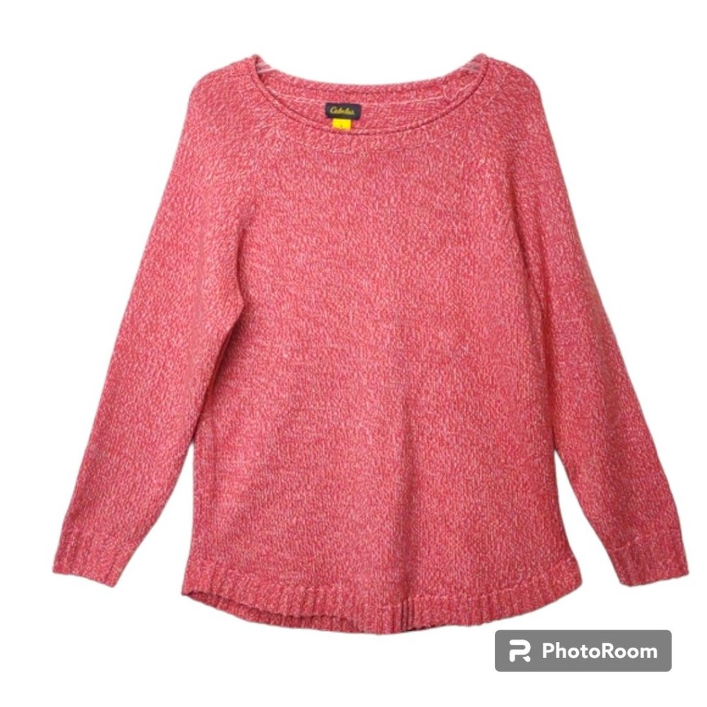 Women's Cabela's Pink White Heather L S Boat Neck Merino Wool Blend Sweater L